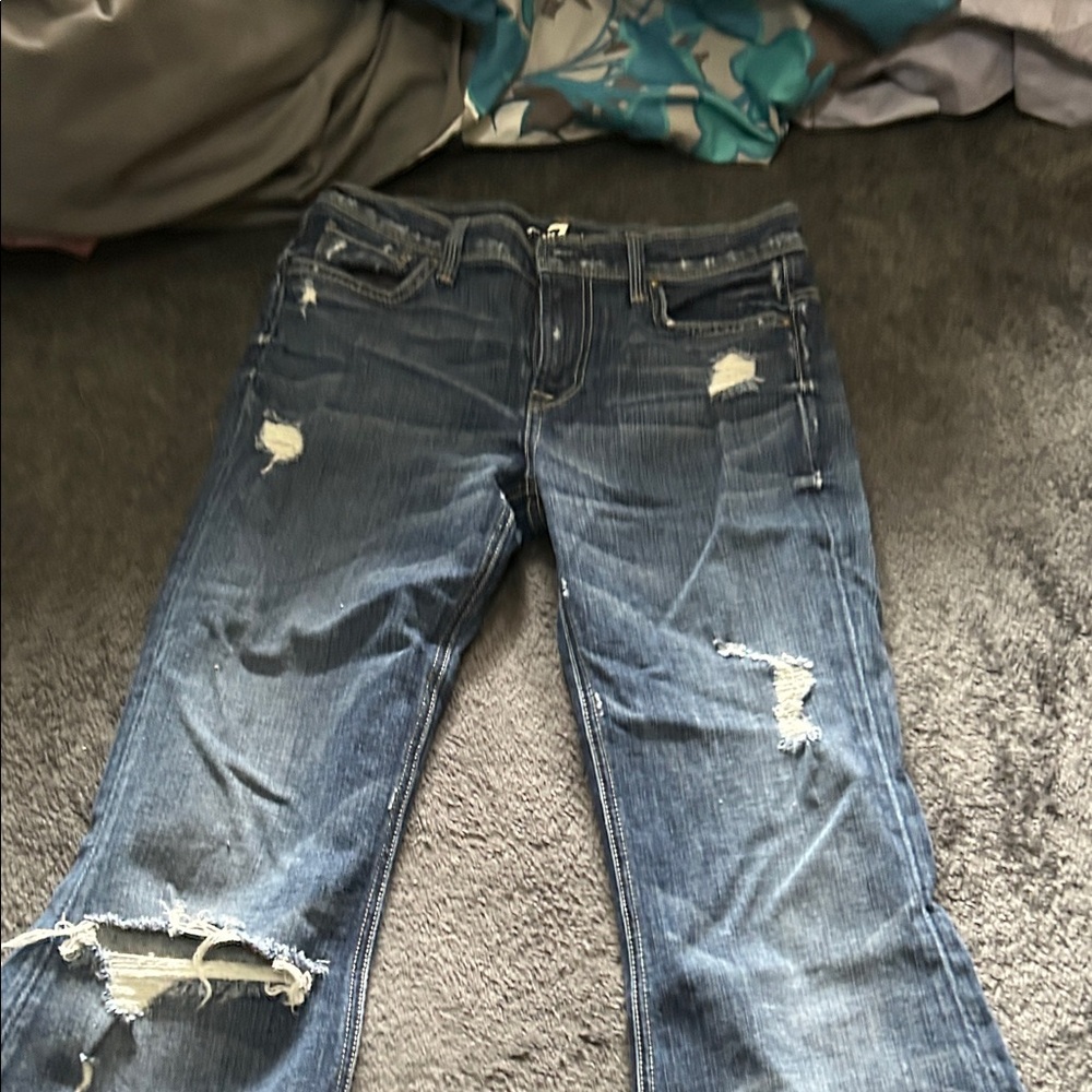 7 For All Mankind Ripped Blue Flare Jeans